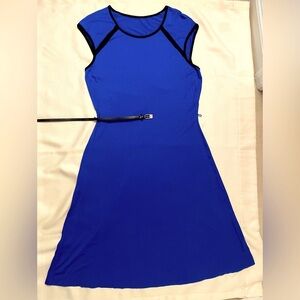 Calvin Klein Sleeve-Less Blue Dress with leather belt
